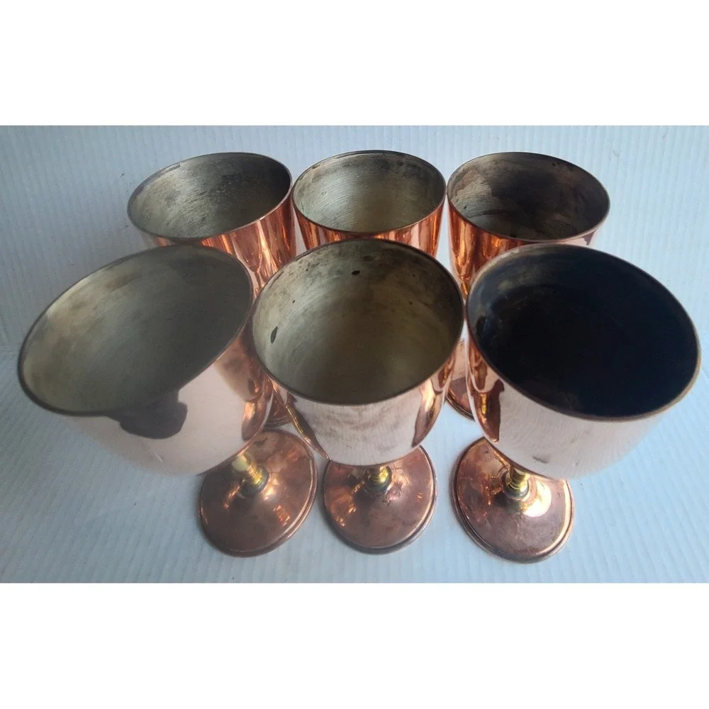 Vintage Orfe Mex Mexican Copper Brass Wine Water Pitcher & 6 Goblets RARE Unique